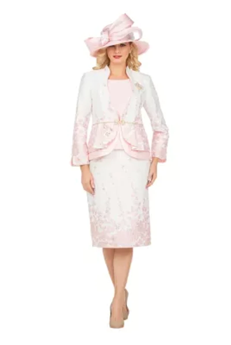 3-piece Floral Print Brocade Peplum Jacket Skirt Suit