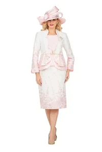 3-piece Floral Print Brocade Peplum Jacket Skirt Suit