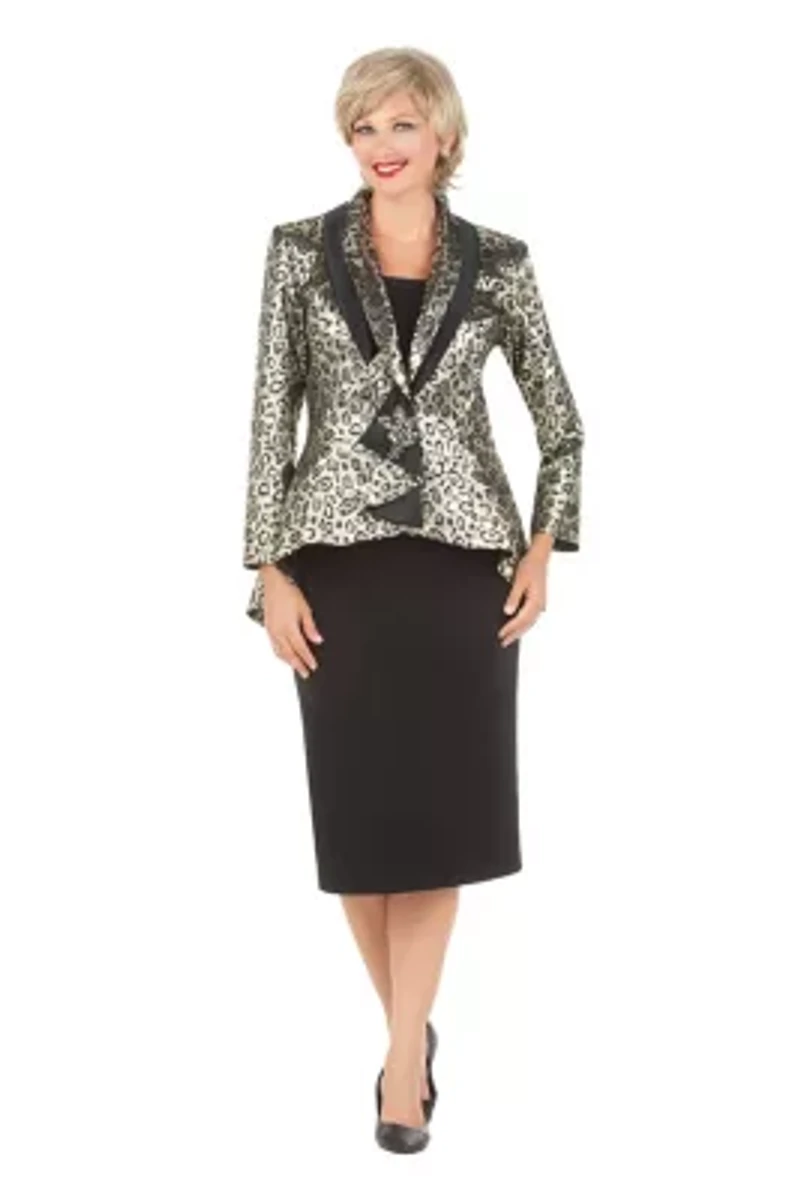 2-piece Animal Print Brocade Skirt Suit