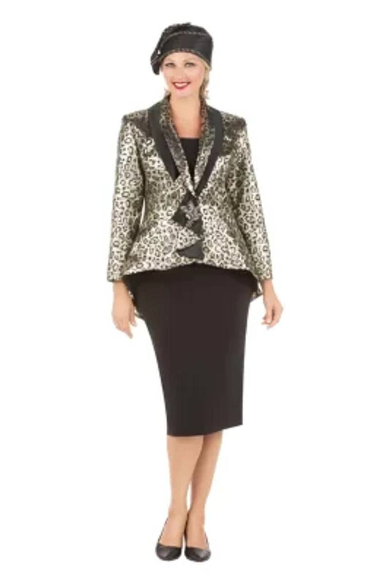 2-piece Animal Print Brocade Skirt Suit