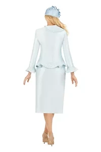 2-piece Silky Twill Skirt Suit with Ruffles & Sequined Lace