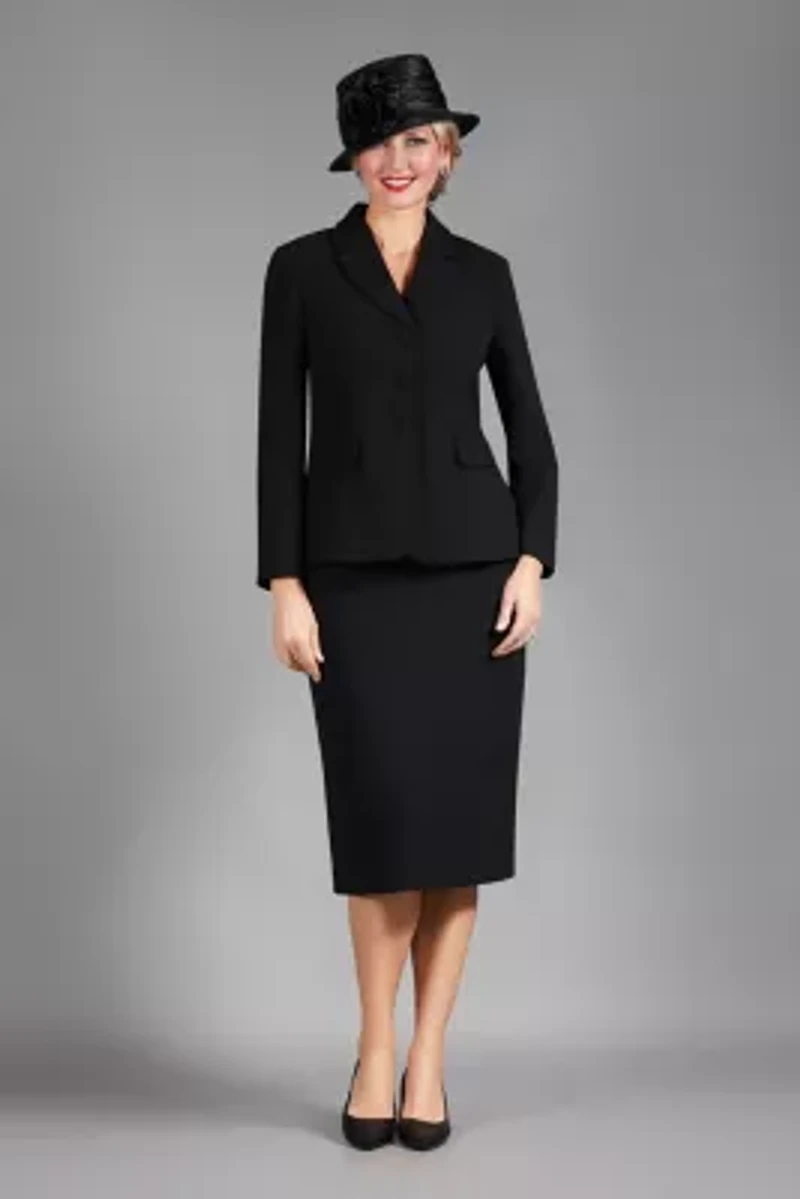 2-piece Notch Layered Collar 3-Button Jacket & Skirt Suit