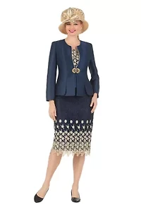 3-piece Silk Twill/Lace Combo Two-tone Skirt Suit