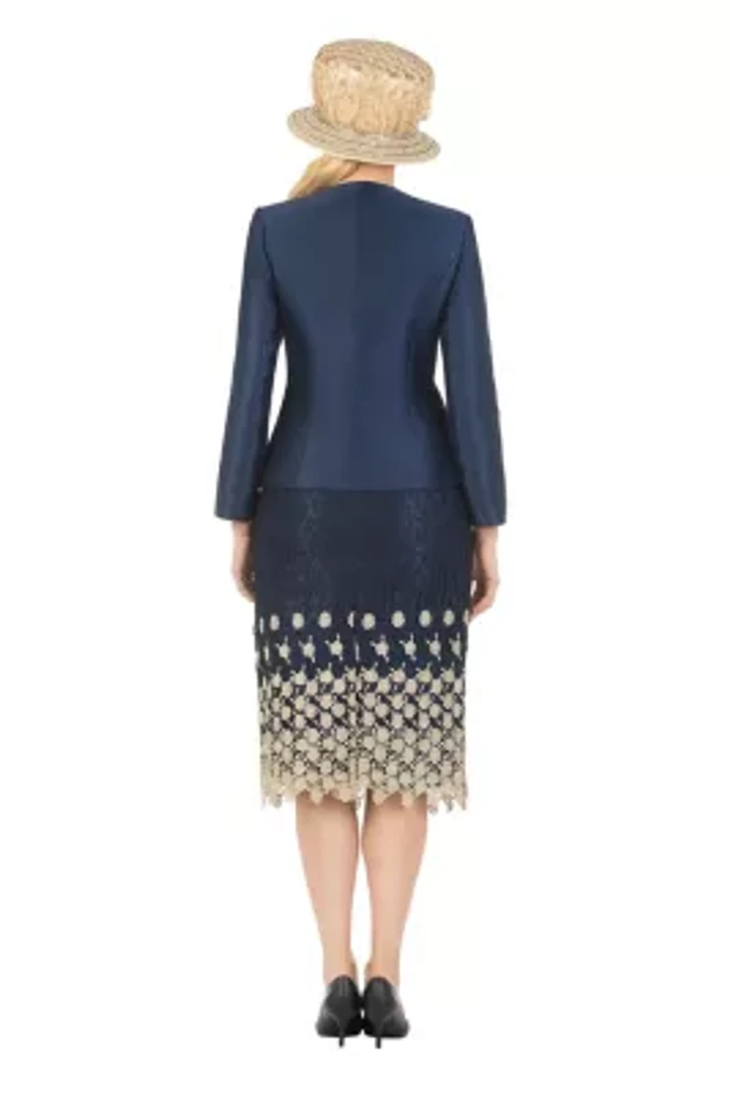 3-piece Silk Twill/Lace Combo Two-tone Skirt Suit