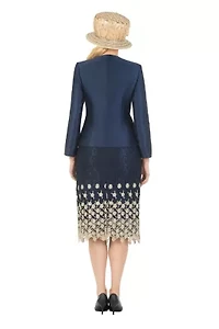 3-piece Silk Twill/Lace Combo Two-tone Skirt Suit