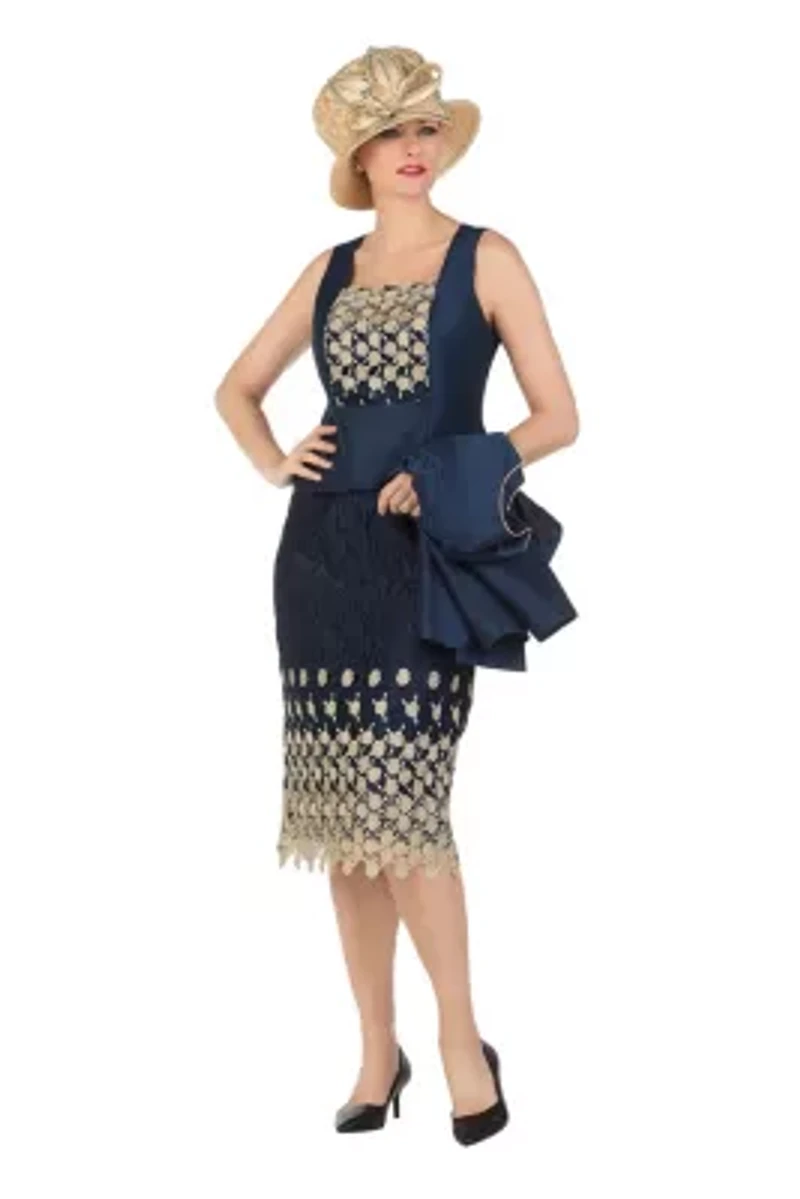 3-piece Silk Twill/Lace Combo Two-tone Skirt Suit