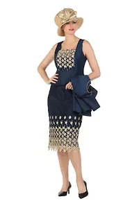 3-piece Silk Twill/Lace Combo Two-tone Skirt Suit