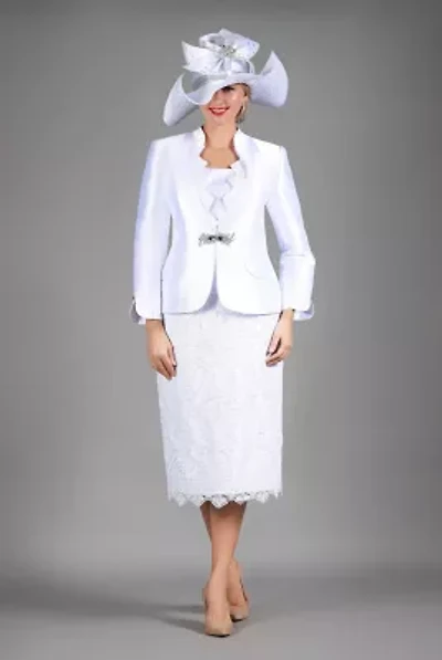 3-piece Silky Twill&Luxurious Lace Combo Skirt Suit