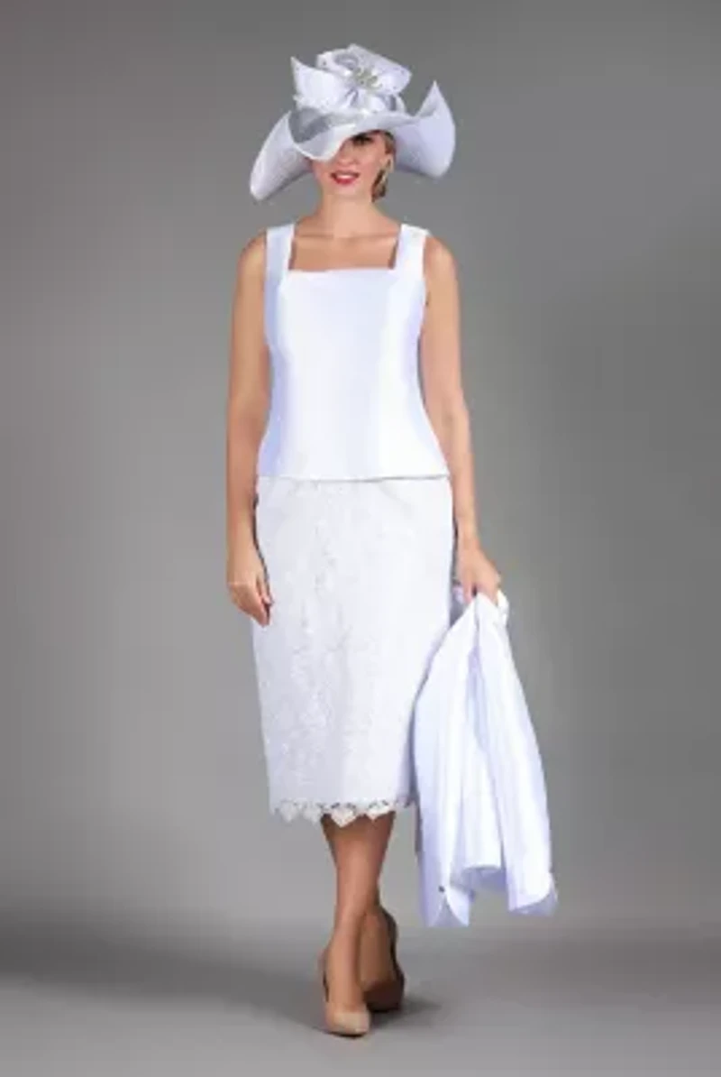 3-piece Silky Twill&Luxurious Lace Combo Skirt Suit