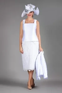 3-piece Silky Twill&Luxurious Lace Combo Skirt Suit