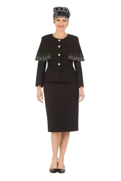 2-piece Faux Cape Skirt Suit with Rhinestones Décor