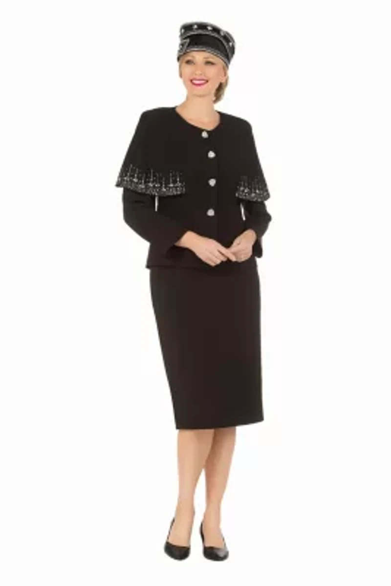 2-piece Faux Cape Skirt Suit with Rhinestones Décor