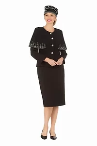 2-piece Faux Cape Skirt Suit with Rhinestones Décor