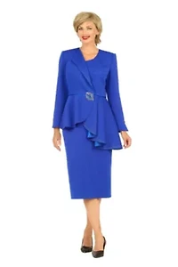 2-piece Light Scuba Uneven Peplum Jacket & Skirt Suit with Rhinestone Décor