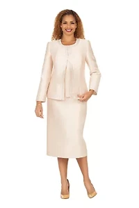 3-piece Silky Twill Skirt Suit with Meteoric Stones