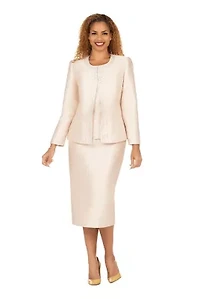 3-piece Silky Twill Skirt Suit with Meteoric Stones