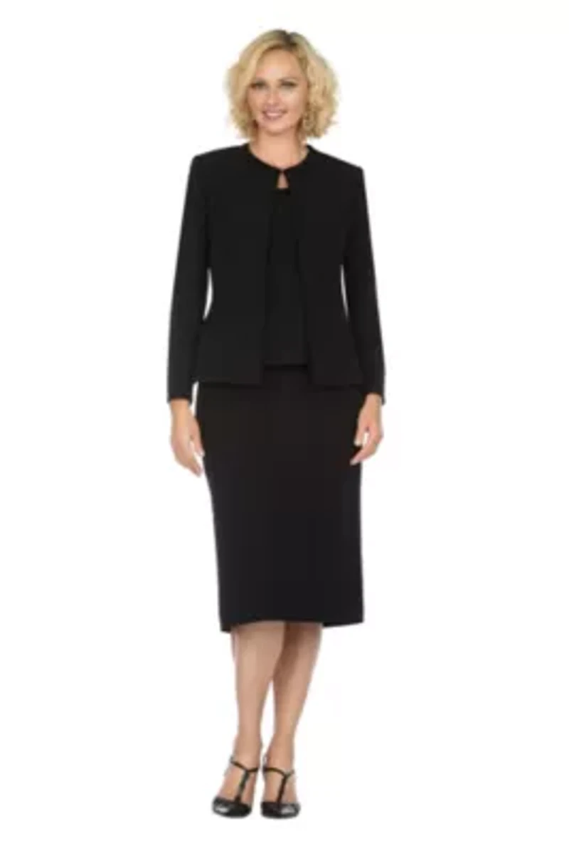 3-piece Round Neck Clean Lines Detailed Skirt Suit