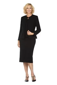 3-piece Round Neck Clean Lines Detailed Skirt Suit