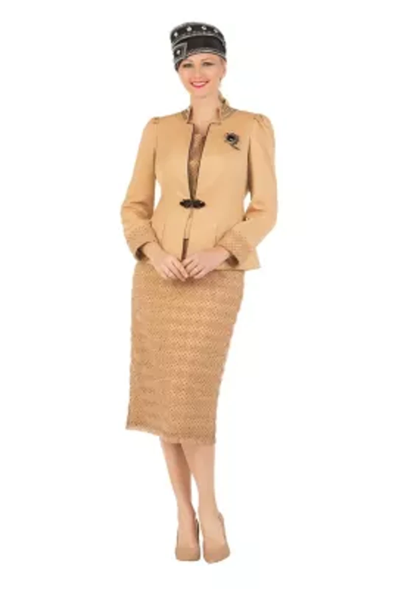 3-piece Dotted Textured Lace/Crepe Combo Skirt Suit