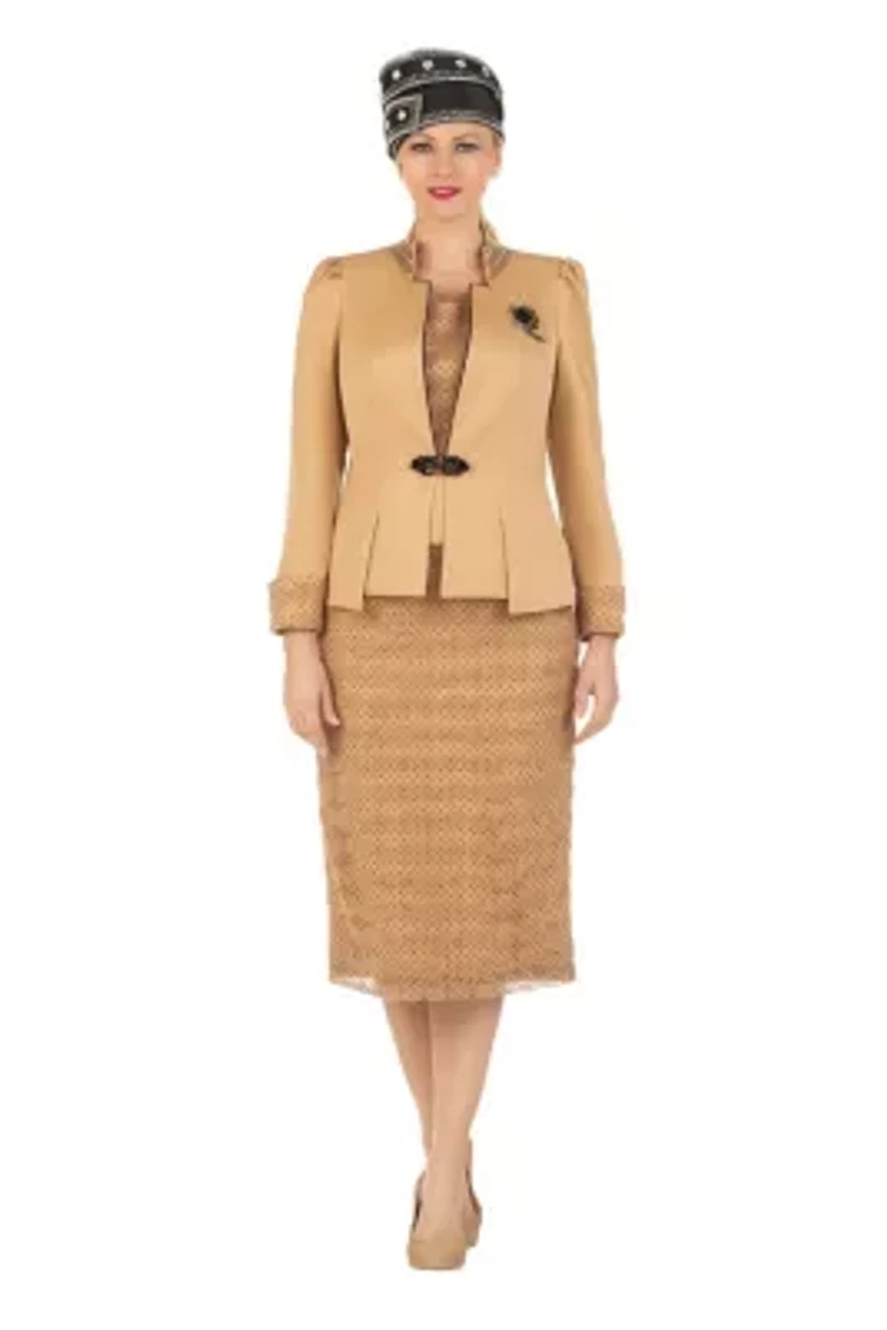 3-piece Dotted Textured Lace/Crepe Combo Skirt Suit