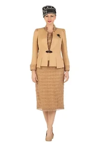 3-piece Dotted Textured Lace/Crepe Combo Skirt Suit