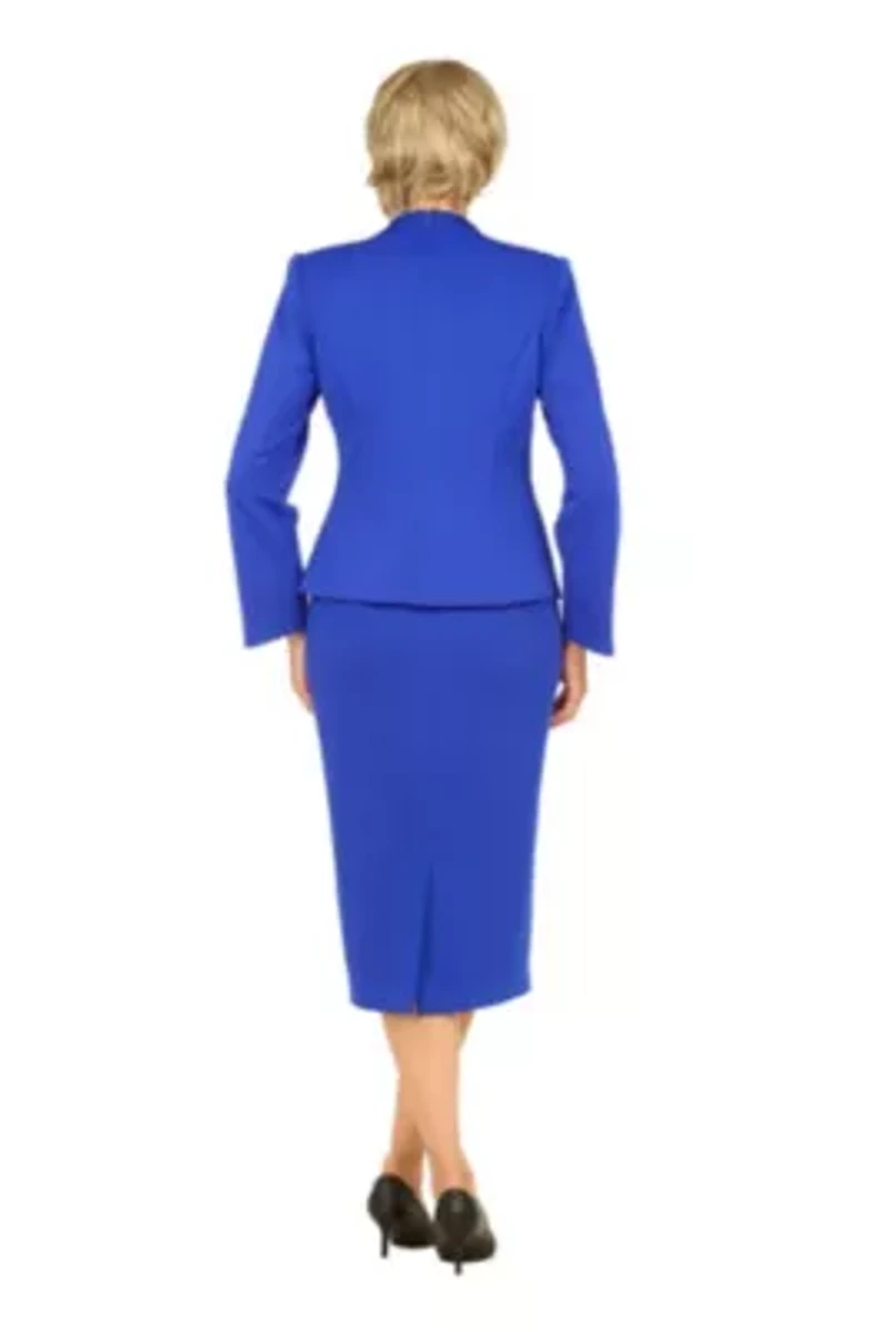 2-piece Scalloped Asymmetric Jacket Skirt Suit with Rhinestone Accents