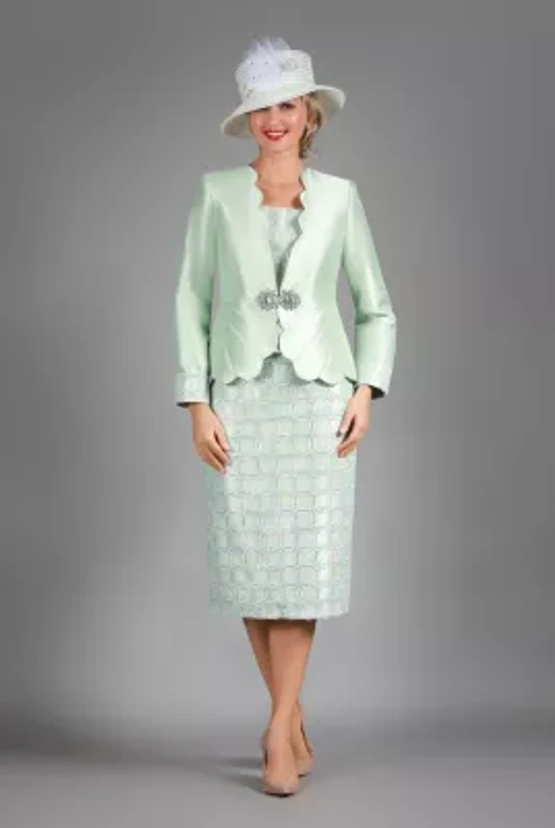 3-piece Scallop Hemmed Jacket & Lace Overlay Skirt Suit