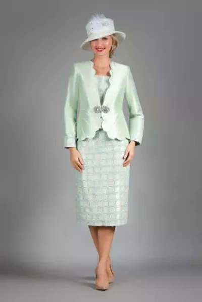 3-piece Scallop Hemmed Jacket & Lace Overlay Skirt Suit