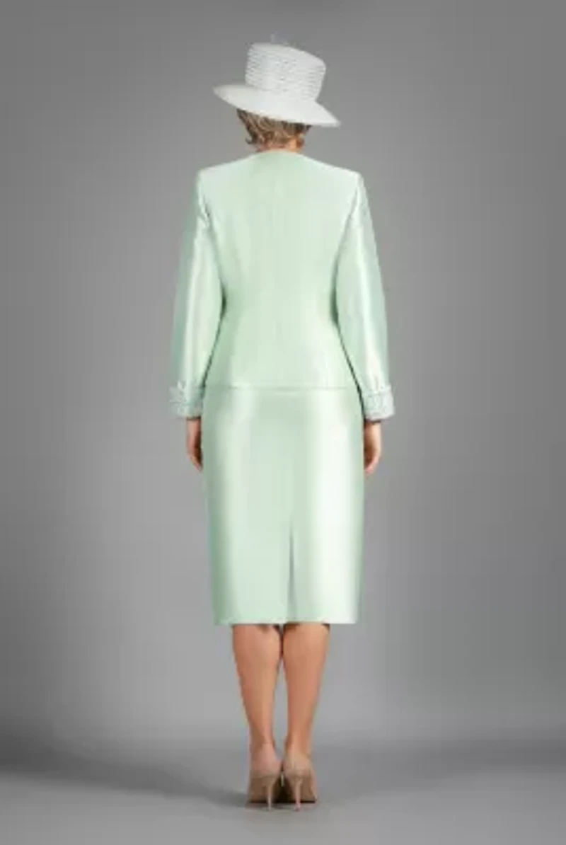 3-piece Scallop Hemmed Jacket & Lace Overlay Skirt Suit