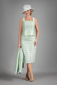 3-piece Scallop Hemmed Jacket & Lace Overlay Skirt Suit