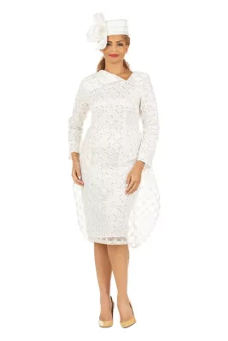 Metallic Lace Shift Dress with Overlay