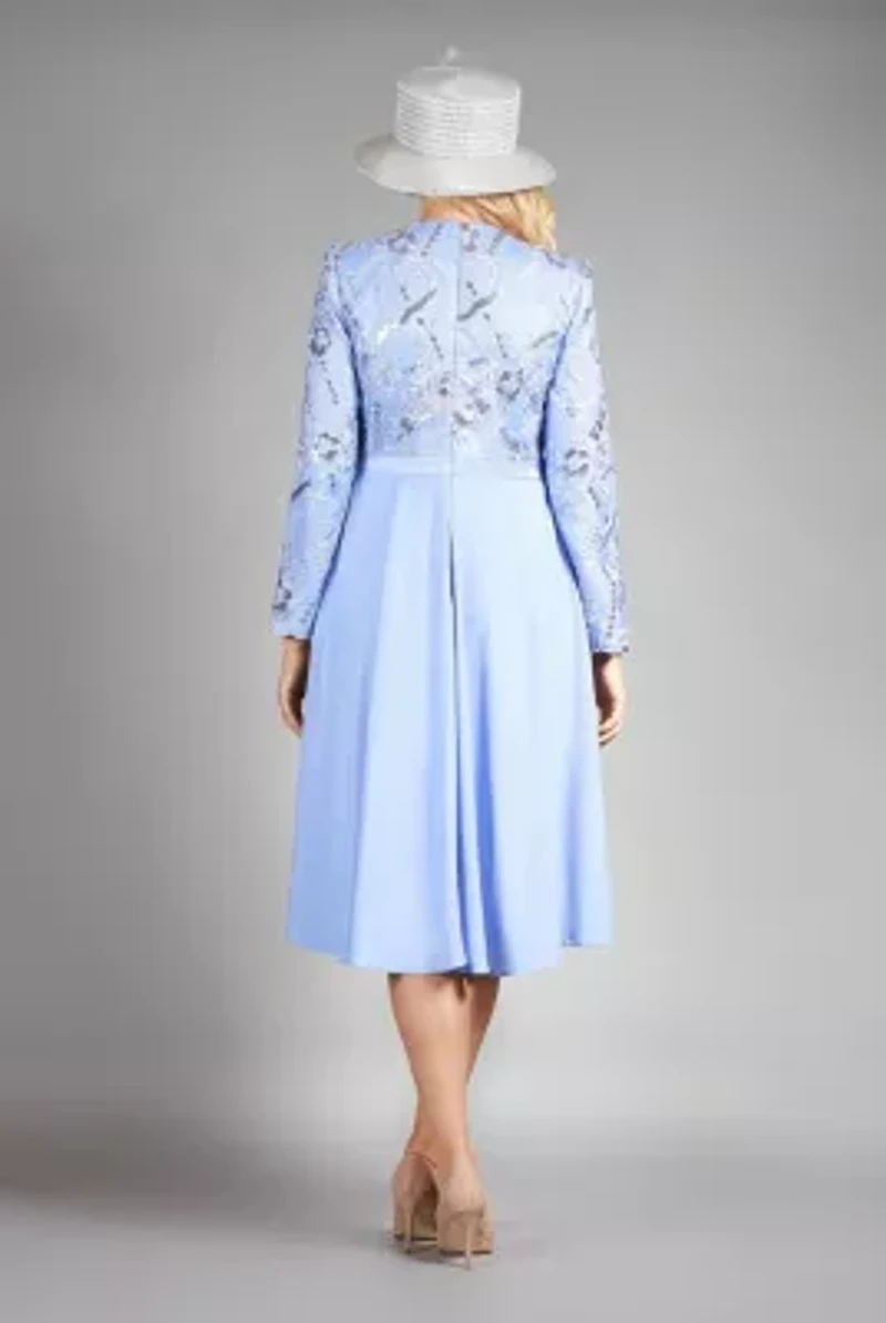 Round Neck Long Sleeve A-line Dress with Waistband