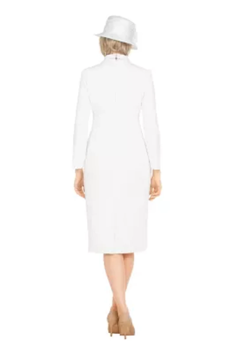 Notch Collar Long Sleeve Waisted Sheath Dress