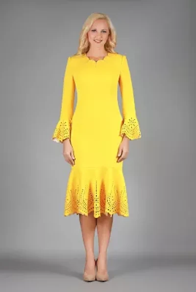 Light Scuba Dress with Scallop Neckline, Cutouts & Stones