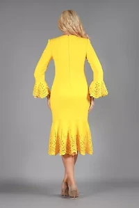 Light Scuba Dress with Scallop Neckline, Cutouts & Stones