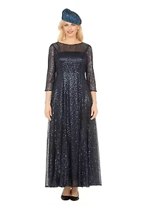 Evening Dress with See-through Sleeves