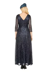 Evening Dress with See-through Sleeves