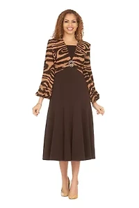 Faux 2pc A-line Knit & Crepe Dress-Plus