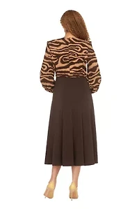 Faux 2pc A-line Knit & Crepe Dress-Plus