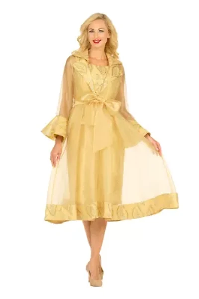 Embroidered Mesh 2pc A-Line Jacket Dress w/ Belt