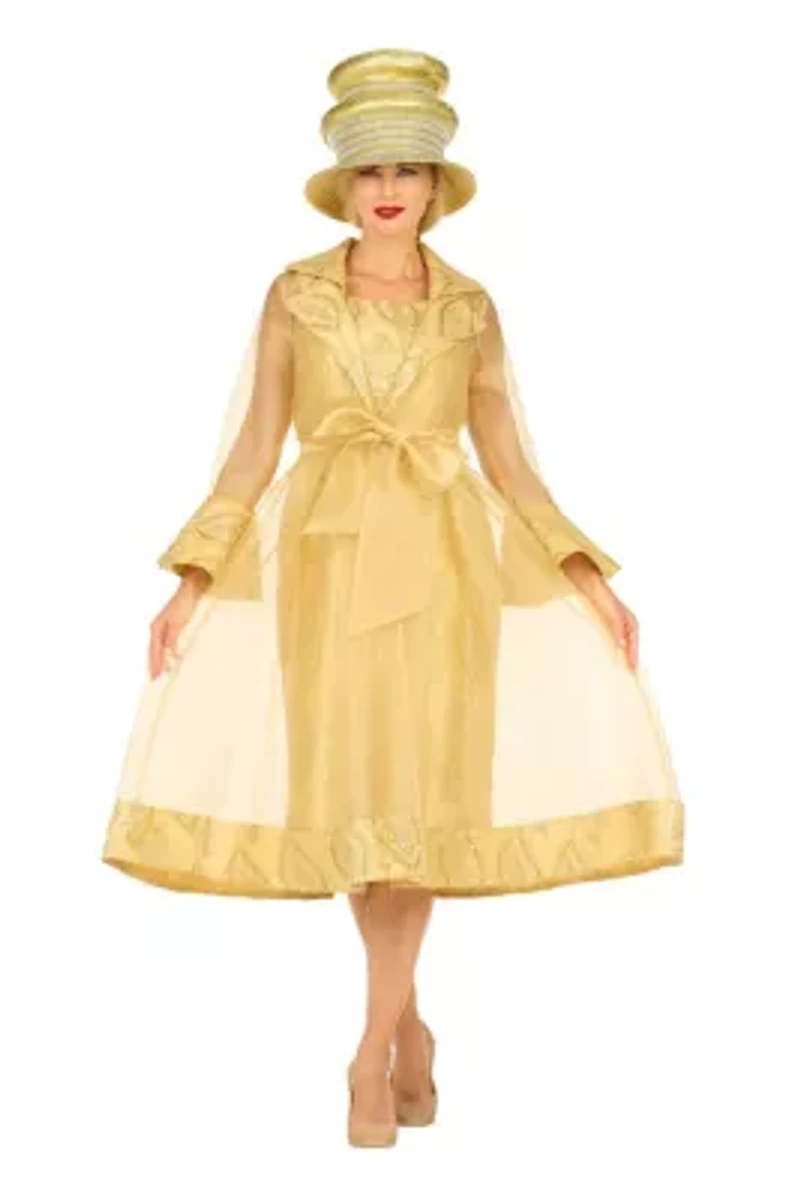 Embroidered Mesh 2pc A-Line Jacket Dress w/ Belt