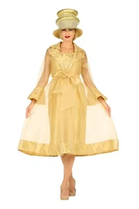 Embroidered Mesh 2pc A-Line Jacket Dress w/ Belt