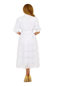 A-line Puffy Sleeve Button Down Lace Dress