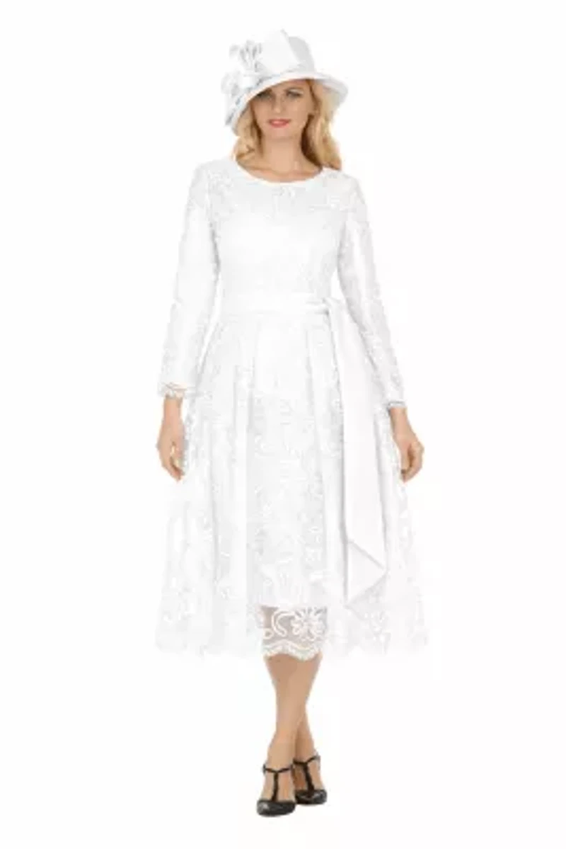 Long Slv Lux Lace A-line Dress w/ Belt - Plus