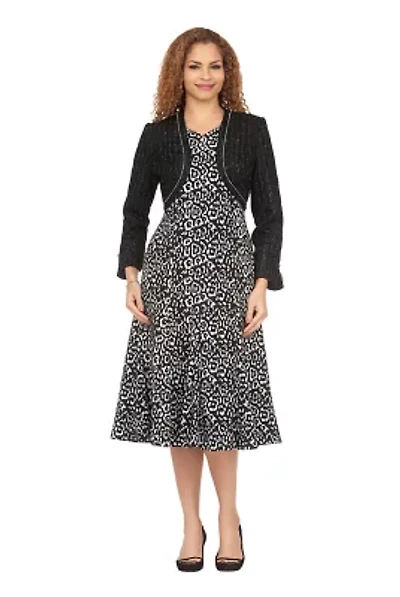 Chic Leopard Print A-Line Dress w/ Faux Bolero Jkt