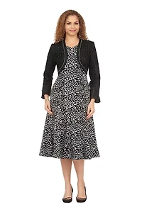 Chic Leopard Print A-Line Dress w/ Faux Bolero Jkt