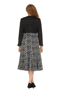 Chic Leopard Print A-Line Dress w/ Faux Bolero Jkt