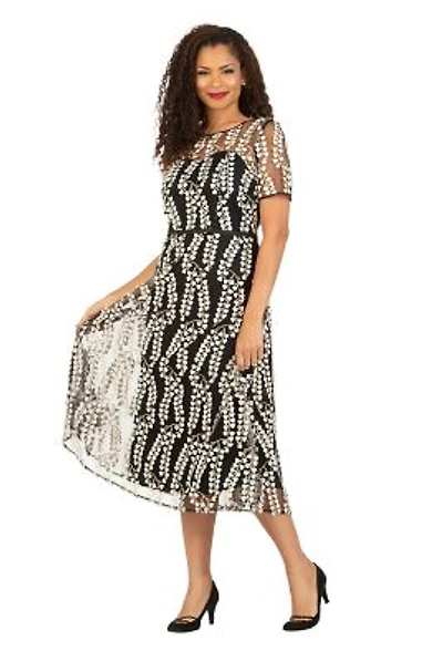 Mesh Short Slv Drs w/ Lace Leaf Pattern