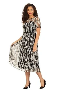 Mesh Short Slv Drs w/ Lace Leaf Pattern