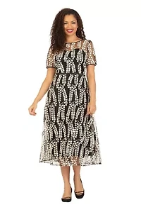 Mesh Short Slv Drs w/ Lace Leaf Pattern